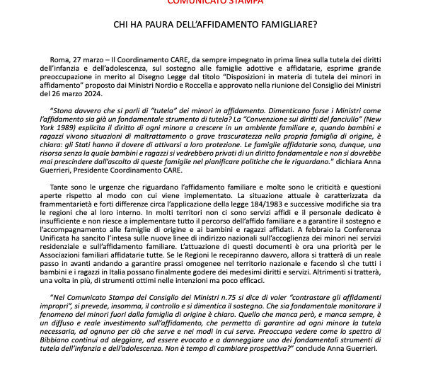 CHI HA PAURA DELL'AFFIDAMENTO FAMIGLIARE?